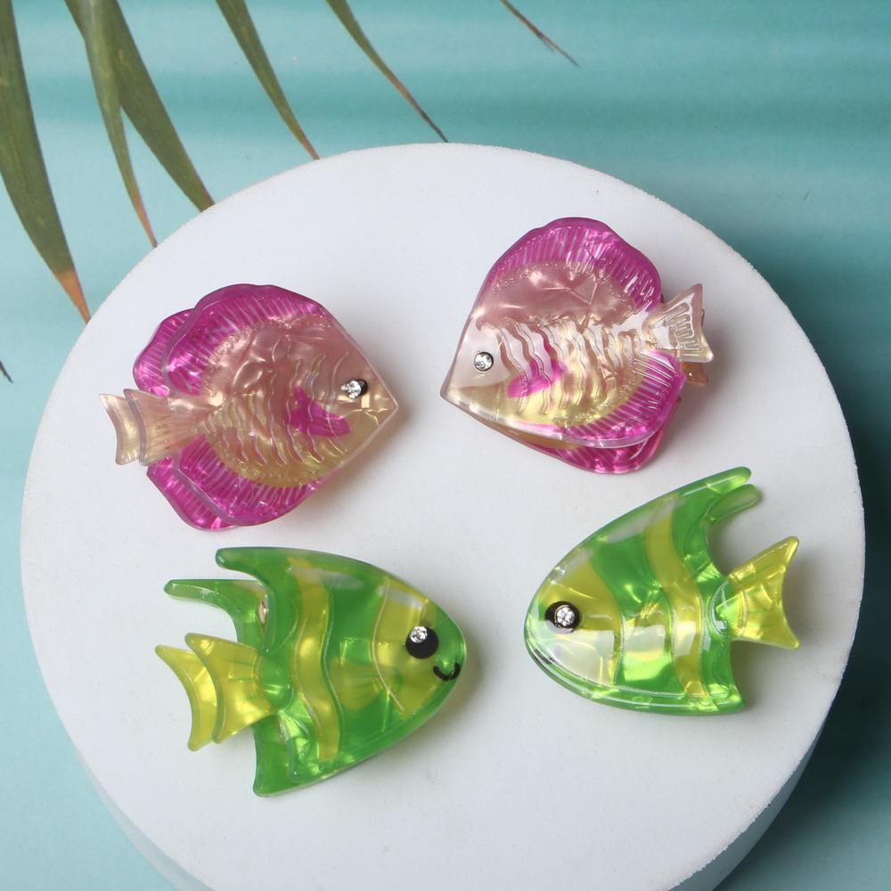 

4 шт. Заколки-крабы для волос в виде рыбок для женщин и девочек, нескользящие, милые, красочные, мини-акриловые заколки для волос с морскими животными, летние аксессуары для волос