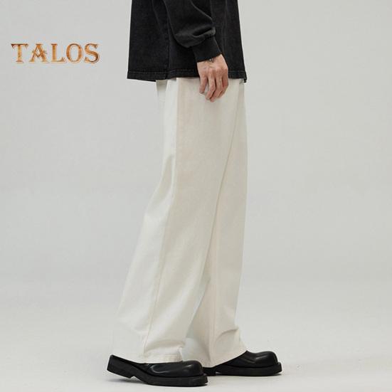 Men Pants Solid Color Straight Wide Leg Retro Style Pants with Pockets Zippered Trousers for Daily Home Streetwear Sports