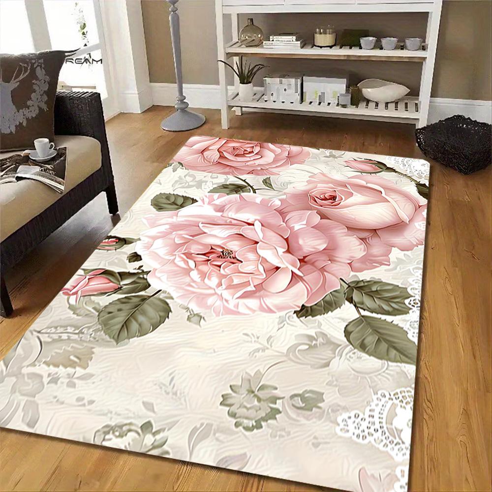 Blue Rose Floral Pattern Decoration,Carpet,Living Room,Bedroom, Non-slip,Square Rug