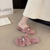 Comfortable Princess Thick-bottomed Fluffy Slippers Women's Autumn and Winter High-end Outer Wear 2025 New Indoor Home One-word Cotton Mop