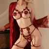 3 Piece Erotic Costumes Pearl Embroidered Open Bra Thong Garter Set Sexy Lingerie Set For Women See-Through Porn Fancy Underwear