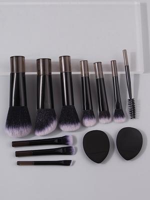 12 Mini Makeup Brushes Set + 2 Sponge Powder Puff Soft Bristles Portable Beginner's Facial Makeup Set Brush Beauty Tools