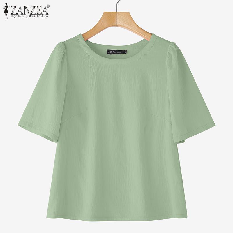 ZANZEA Women Casual Round Neck Solid Color Short Sleeve T-shirts
