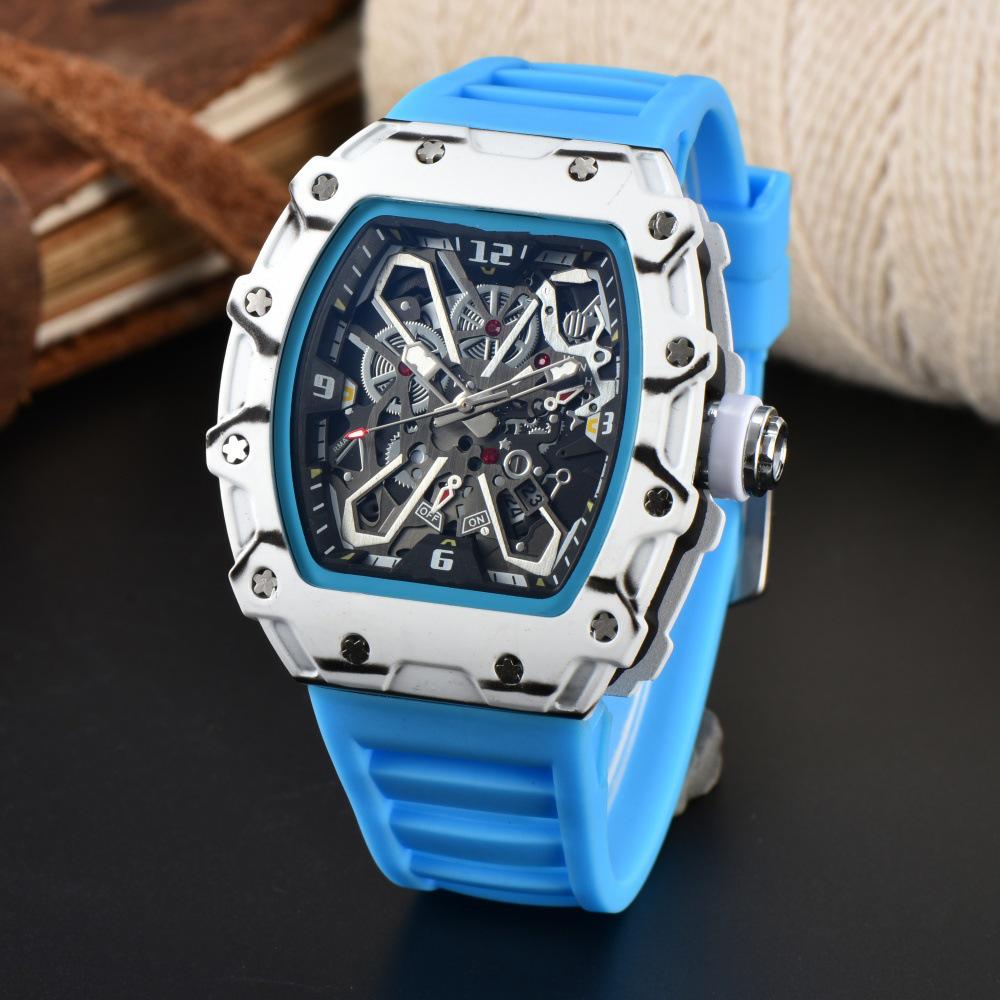 Vibrant Wine Barrel Shape Quartz Watch with Carbon Fiber Hollow Design for Men