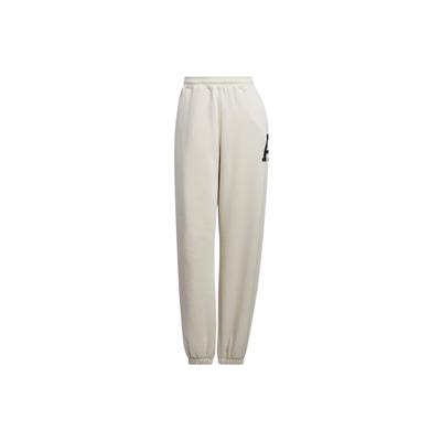 Logo Letter Print Pattern Elastic Waist Cuffed Sports Pants Women Bottoms Beige IB2717