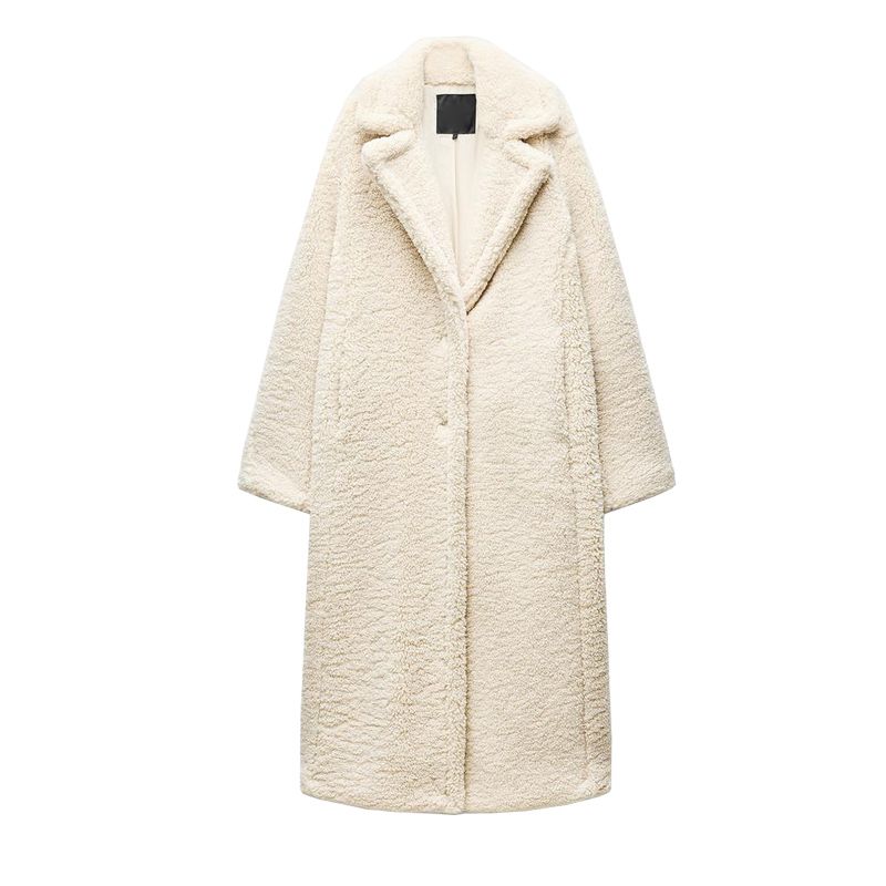 Fall and Winter New Women's Clothing Idle Style Heattech Lapel Long Sleeves Fleece Long Overcoat Outerwear 1255856