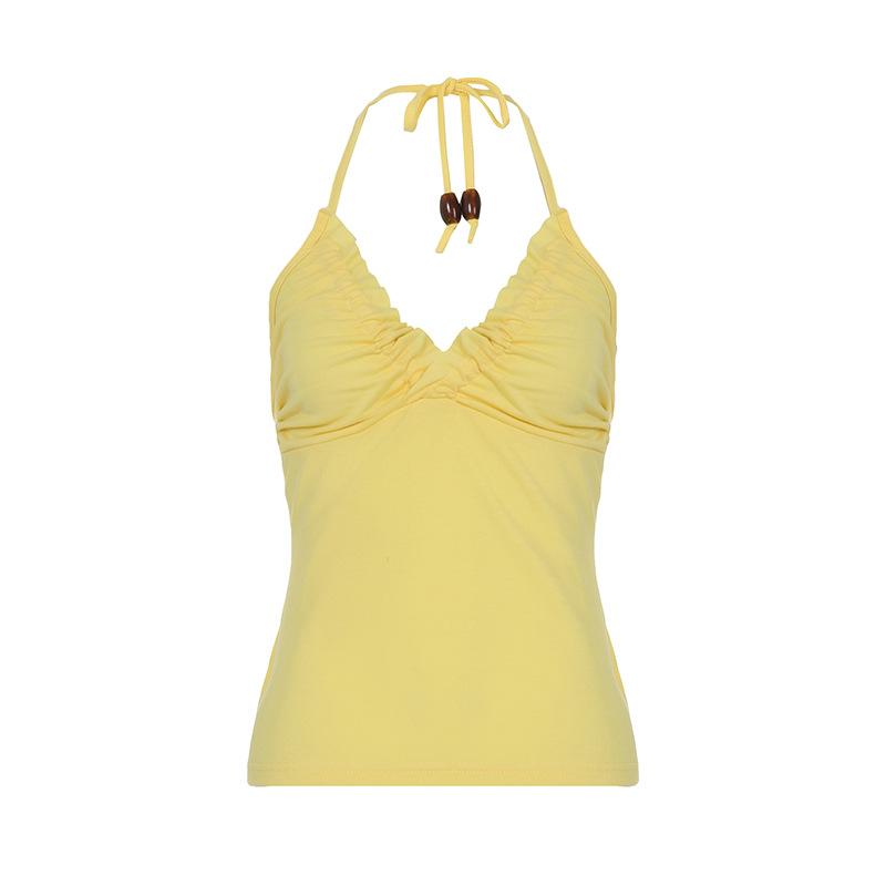 

Желтый Белый Жилет с Вырезом на Шее для Женщин, Сексуальный V-образный Вырез Без Спины Чистое Желание на Бретельках Базовый Топ-Рубашка L жёлтый