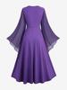 Rosegal Plus Size Cross Zipper PU Strap Buckle Chiffon Textured Flare Sleeves Ruffles A Line Dress