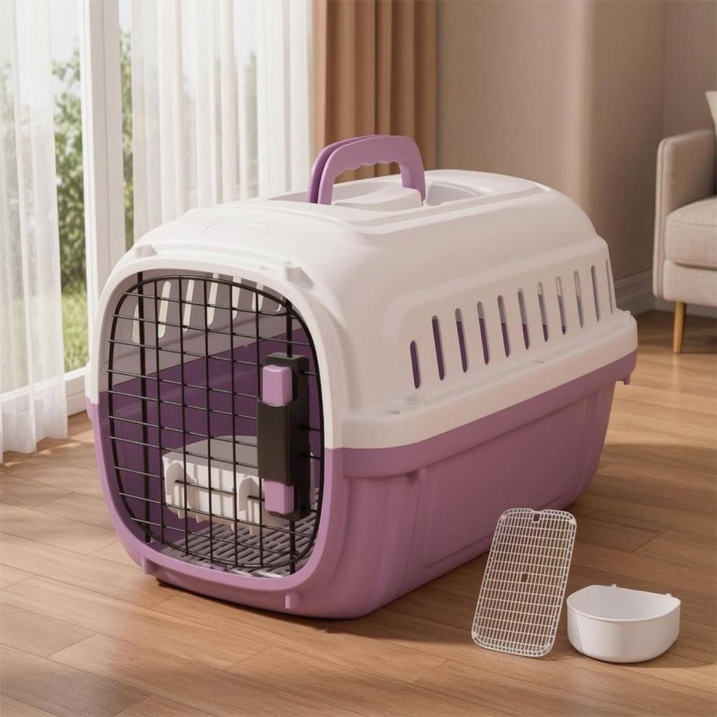 Hard-Sided Pet Carrier Ventilated with Litter Tray Protected Cat