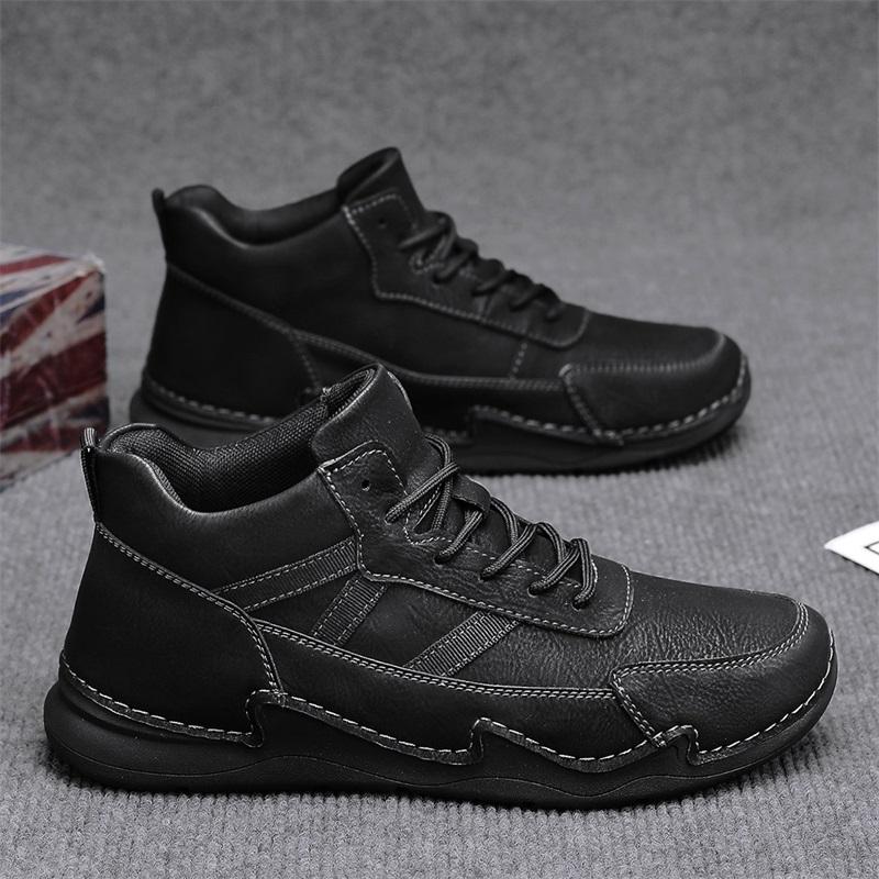 Fashion Retro Style Men Biker Boots Fashion Motorcycle Boots British Style Mens Casual High Top Shoes Leather Warm Plush Fur Ankle Botas