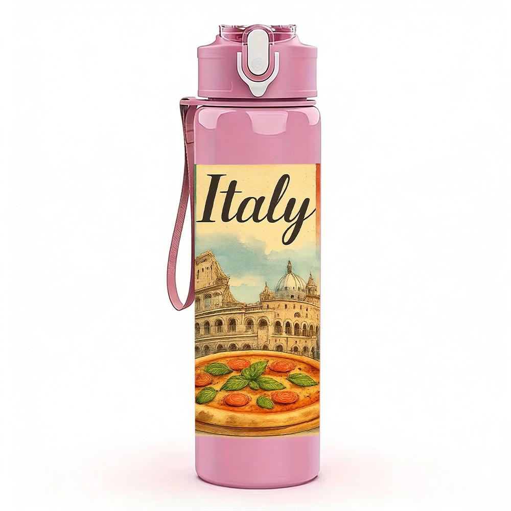 1PC Italy Pizza Tower Travel Poster 750ml Color Plastic Sports Water Bottle Leakproof Flip Straw Lid For Sports Office Home Use
