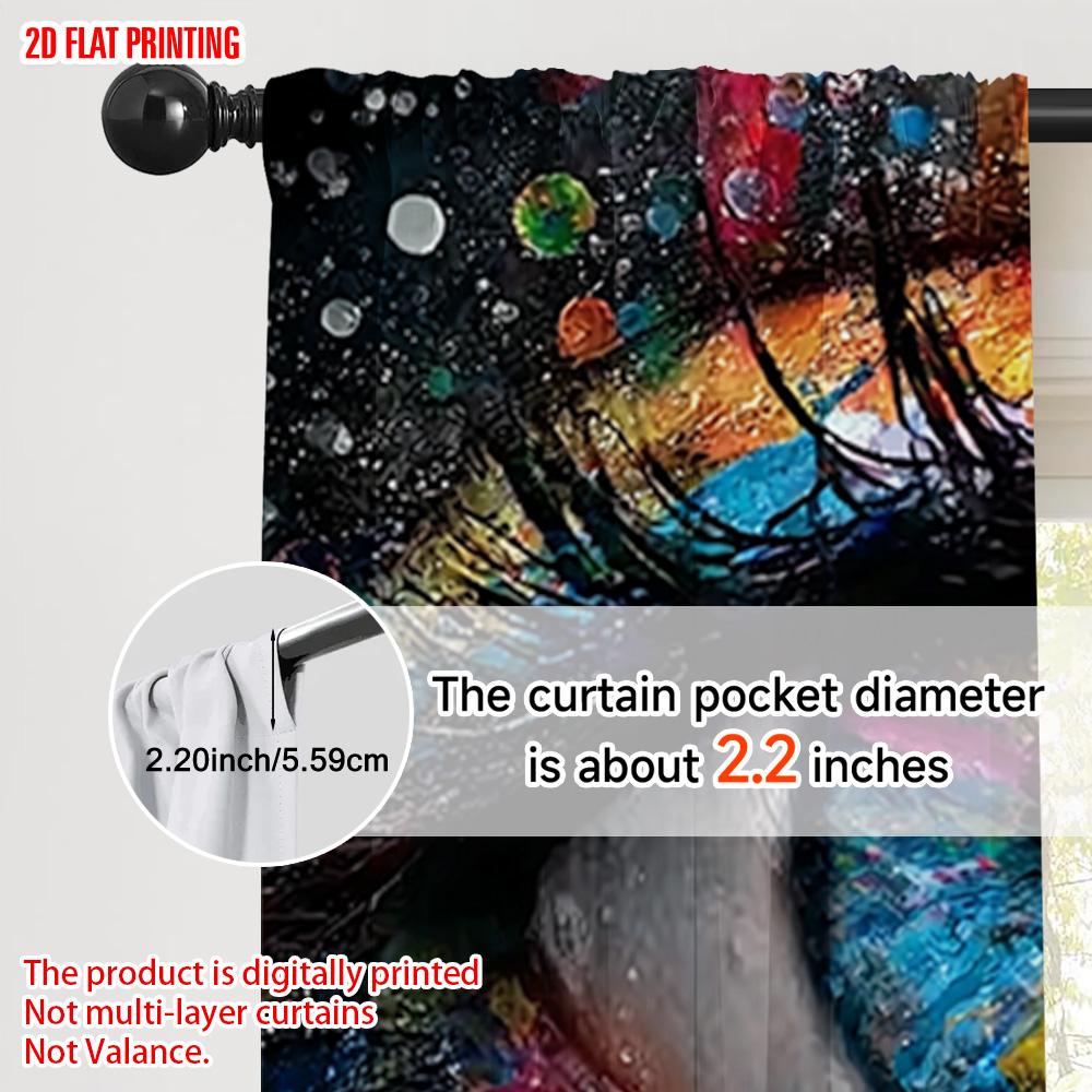 2pcs, plane printing Popular Curtains Dazzling abstract eye theme Versatile Durable Polyester (without rod) Festive for