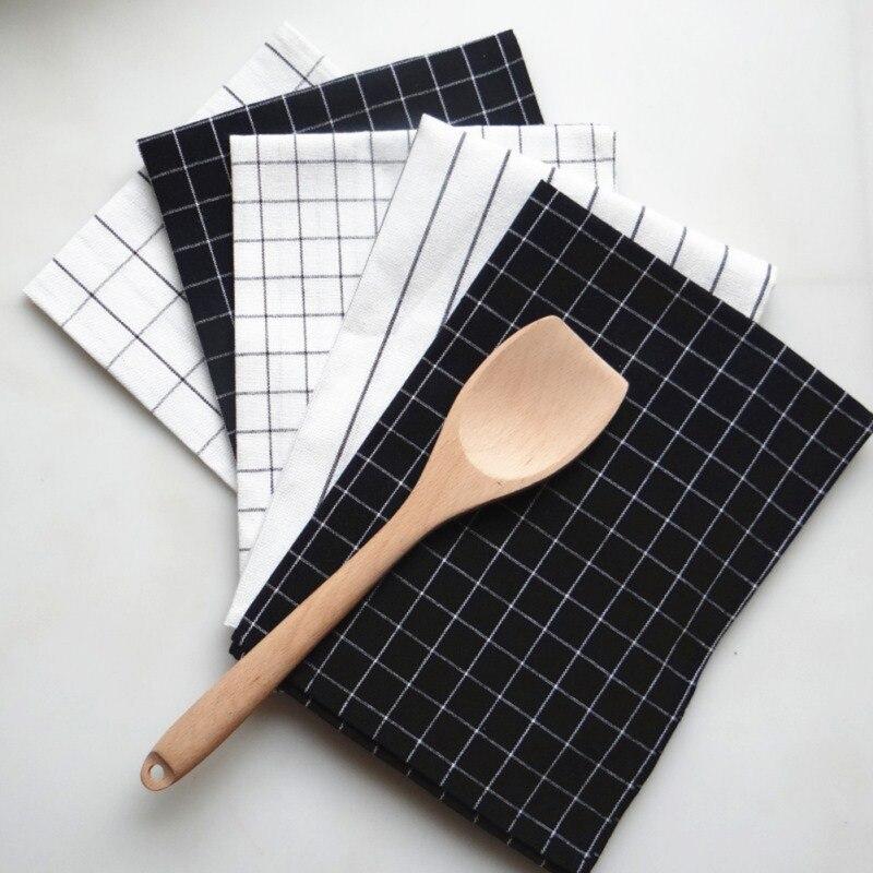 Cotton Table Napkin Kitchen Dish Cleaning Cloth Tea Towel Printed Durable Pure Stripe Plaid 2pcs