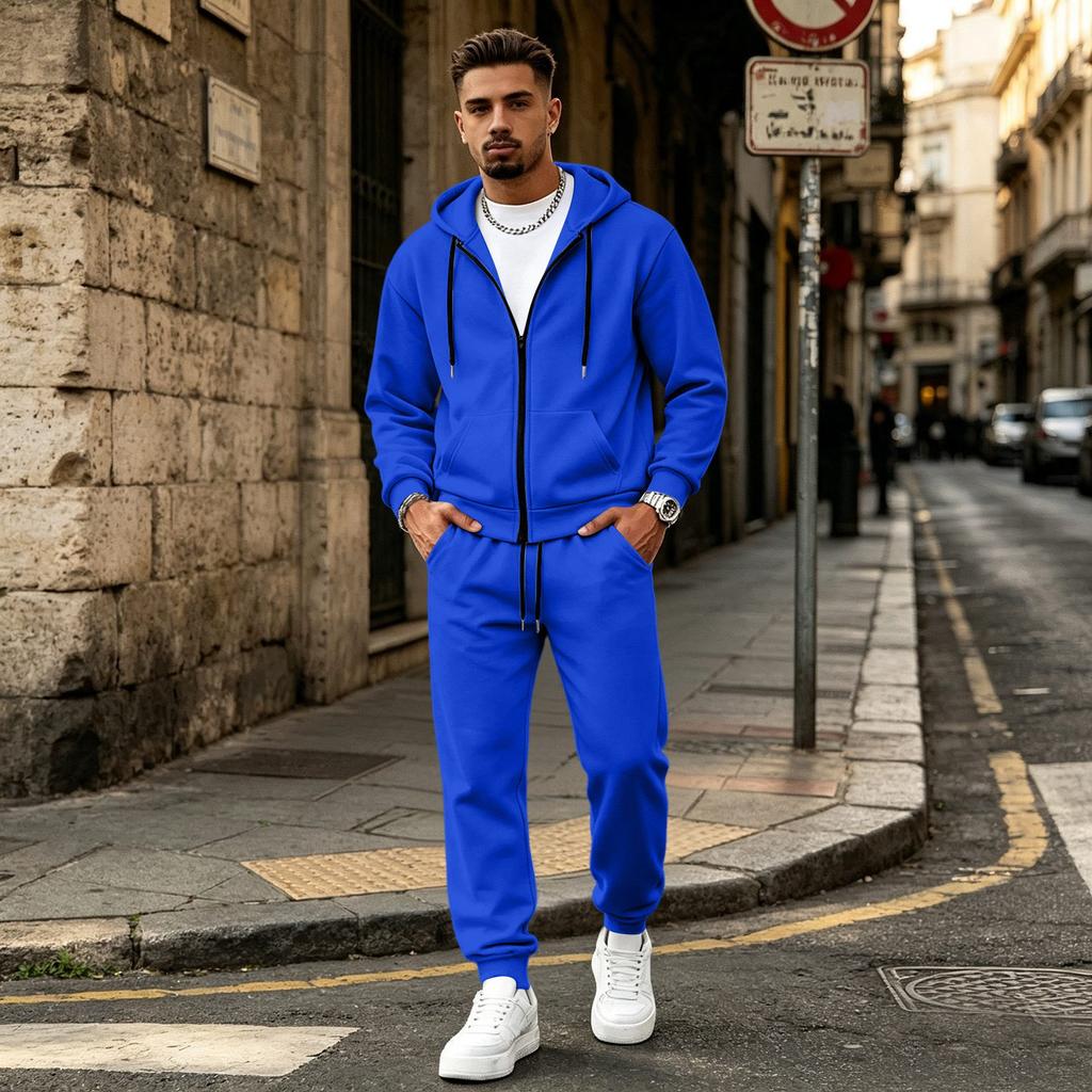 Men's Full-Zip Hoodie and Sweatpants Set, Casual Athletic Two-Piece Outfit for Everyday Wear