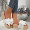 Slippers Wear Muffin Thick-bottomed One-word Slippers Non-slip 22 Summer New Bow Flat-bottomed Sandals