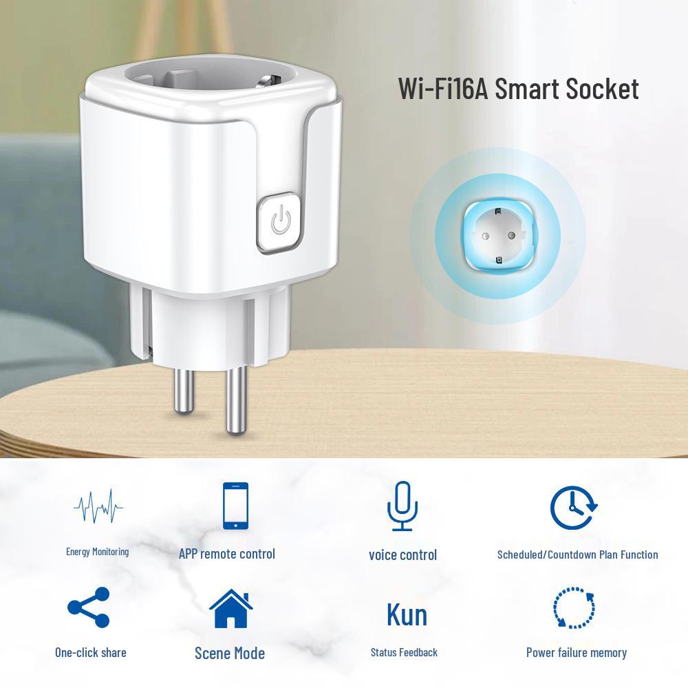 EU Standard Smart Tuya WiFi Socket with Timer, Alexa Remote Control & Metering