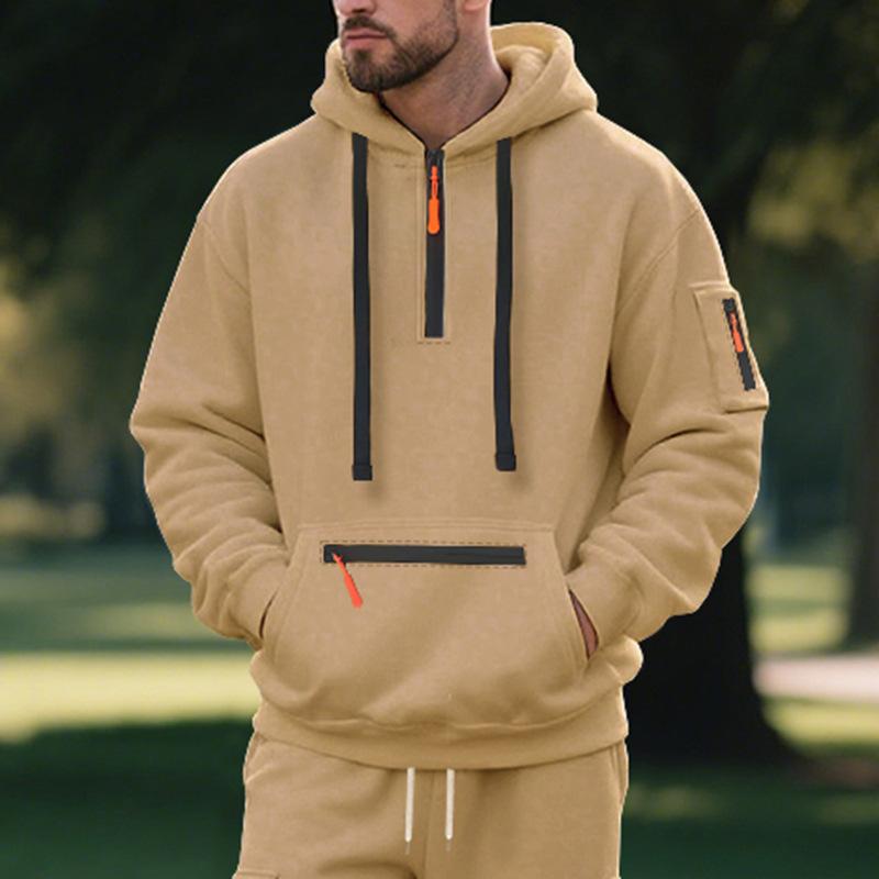 Men’s Autumn/Winter Hooded Sweatshirt: Heavyweight Fleece-Lined Pullover Sports and Casual Jacket