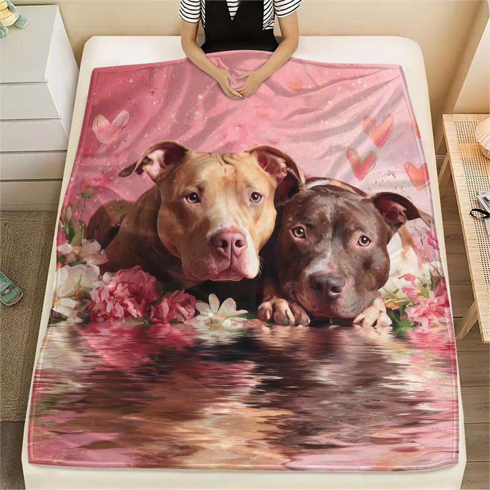 Pink Pitbull,pattern Flannel Blanket, High quality Comfortable for All Seasons, Home Decor, Warmth and Comfort, Perfect for Gifts.