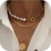 Goldene Halskette Stapel Schichtketten für Damen Trendige Kubanische Perlen Paperclip Kette Halsketten Set Boho Sommer Strand Schmuck Geschenke