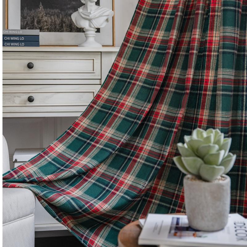 

Christmas Red Green Plaid Curtain Finished Wholesale Vintage Small Window Kitchen Curtain Semi-blackout Bay Window Curtain W140 x H160cm&Rod Pocket