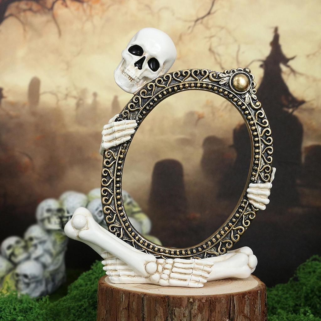 Halloween Vintage Skelett Rahmen Statue Spiegelrahmen Dekorative Harz Skelett Fotorahmen Figur Bücherregal Display