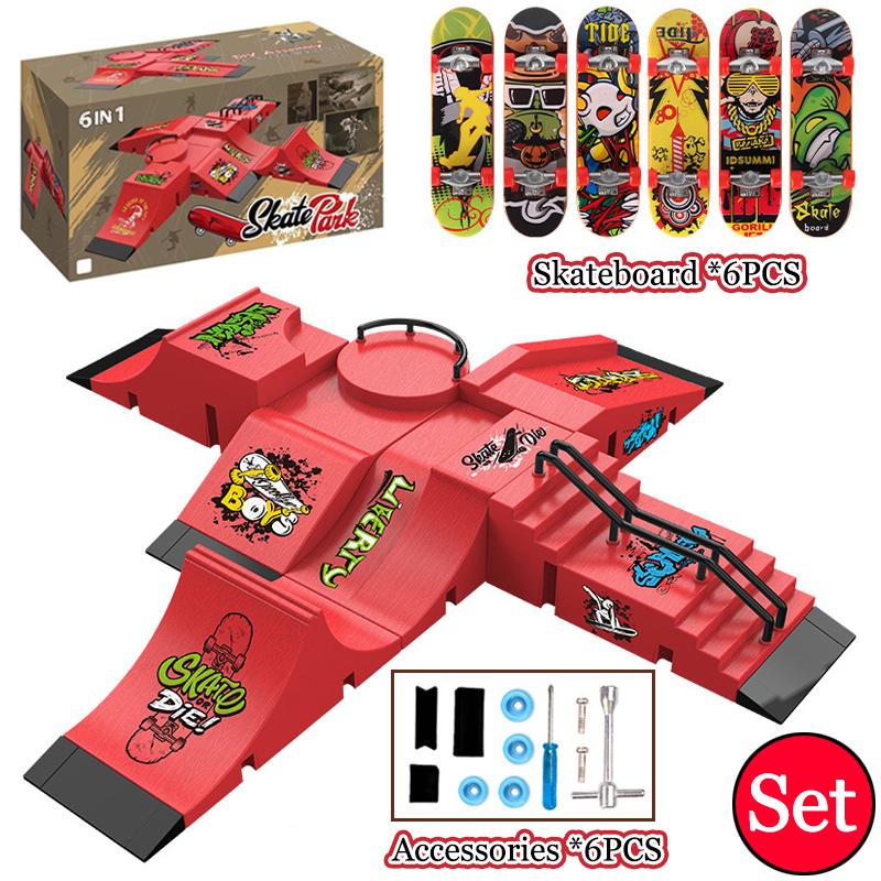 Children Finger Sports Toys Finger Skateboard Game Park Site Step Ramp Scene Props Mini Fingertip Skateboard Set Gift Adult Toys