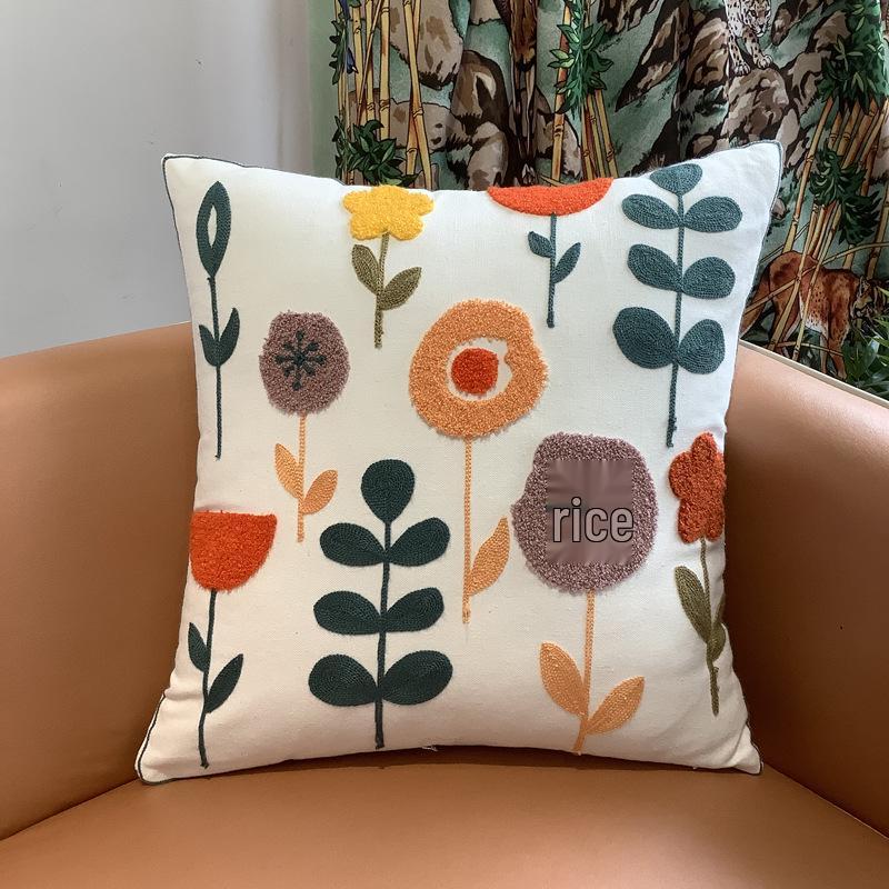 Kissenbezug mit Chenille-Stickerei: Sofa im pastoralen Heimstil, Dekokissen und Lendenstütze