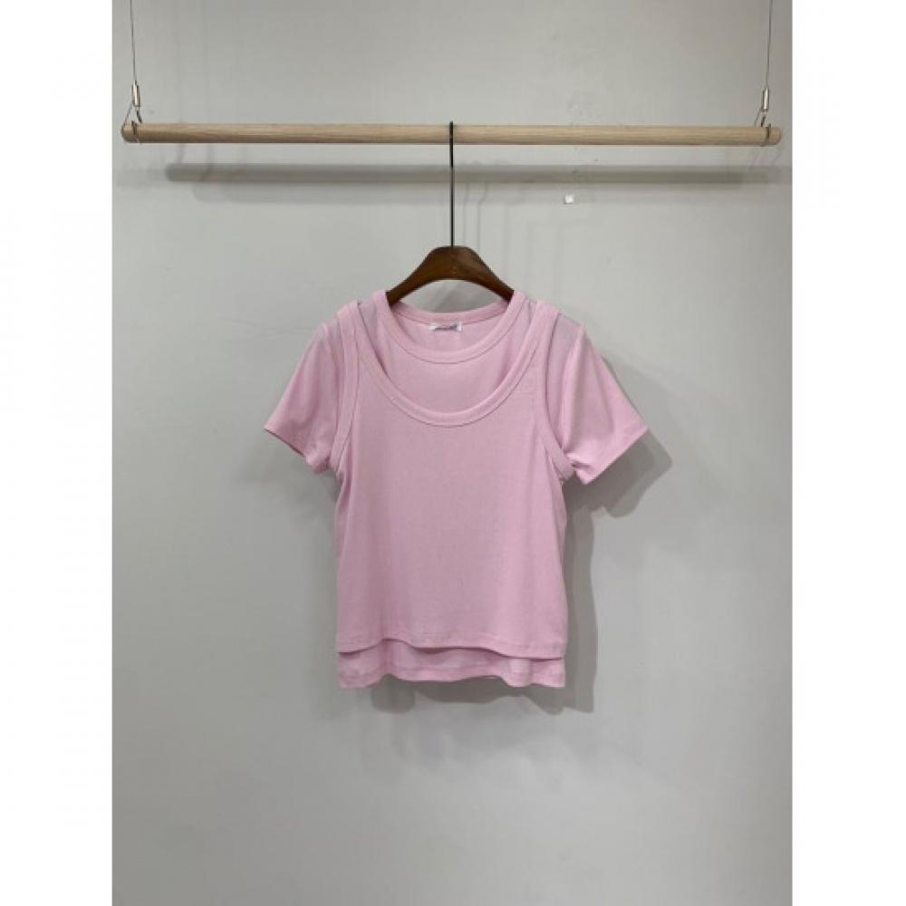 C S In The Room Women S Ribbed Tank Layered ShorT Sleeve T ShirT SeT 4 ColorS