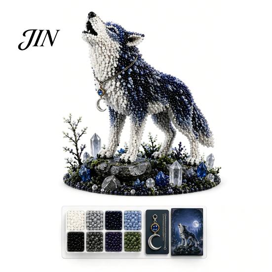 Perlen-Katzen-Bastelset DIY Perlenmaterial-Packung, 3D Mythischer Wald Serie Komplett für Anfänger mit Mond- und Sternendekoration Glanzperlen, Fuchs