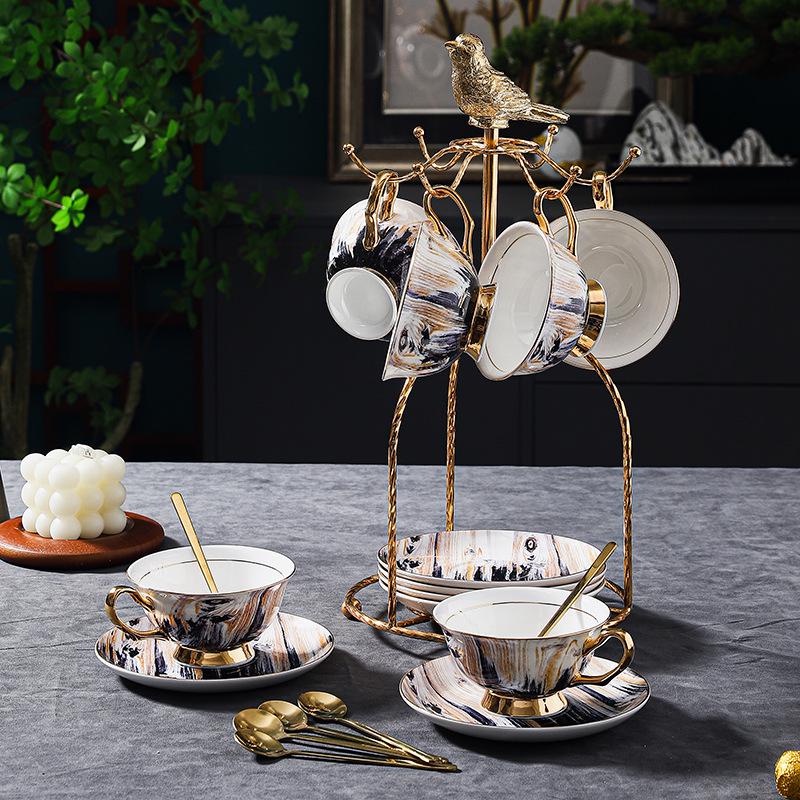 Exquisite Wood Grain Ceramic Tea Set with Saucer - Premium Bone China Cup for Afternoon Tea