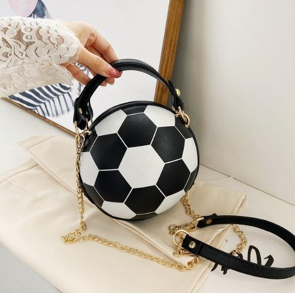 Trendy Basketball Shaped Mini Crossbody Bag, Fun Chain-Handle Purse with Gold Detailing, Perfect for Sporty Chic Casual Outfits