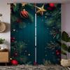 Christmas Blue Background Printed Curtains Pole Bag Decorations Home Room Made Of Polyester