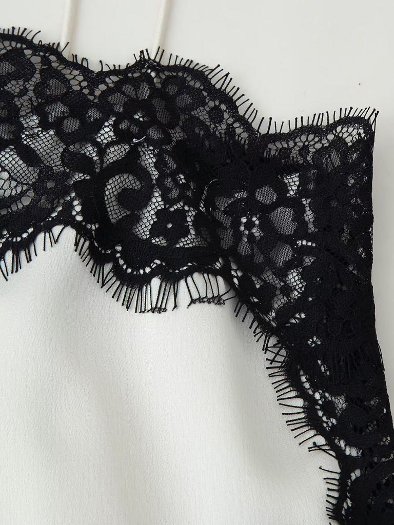European and American Women's Casual Silk Satin Lace Top + Skirt - Trendy INS Style