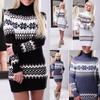 Elegant Christmas Woman Turtleneck Sweater Dress With Festive Snowflake Pattern