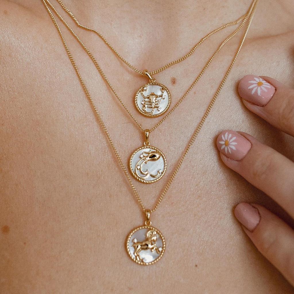 Women's Jewelry Straps Titanium Steel Vintage Shell Zodiac Coin Necklace Gifts for Girlfriends