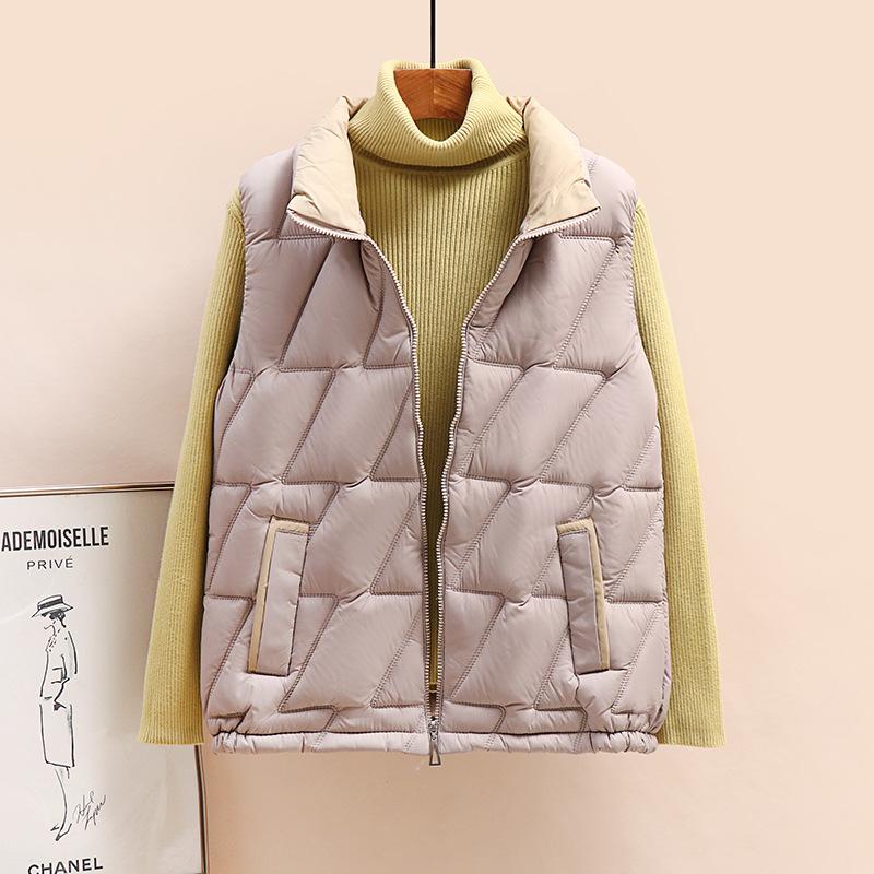 Autumn and Winter Short Warm Stand-up Collar Western Style All-match Down Cotton Vest Women's Large Size Waistcoat Jacket Vest