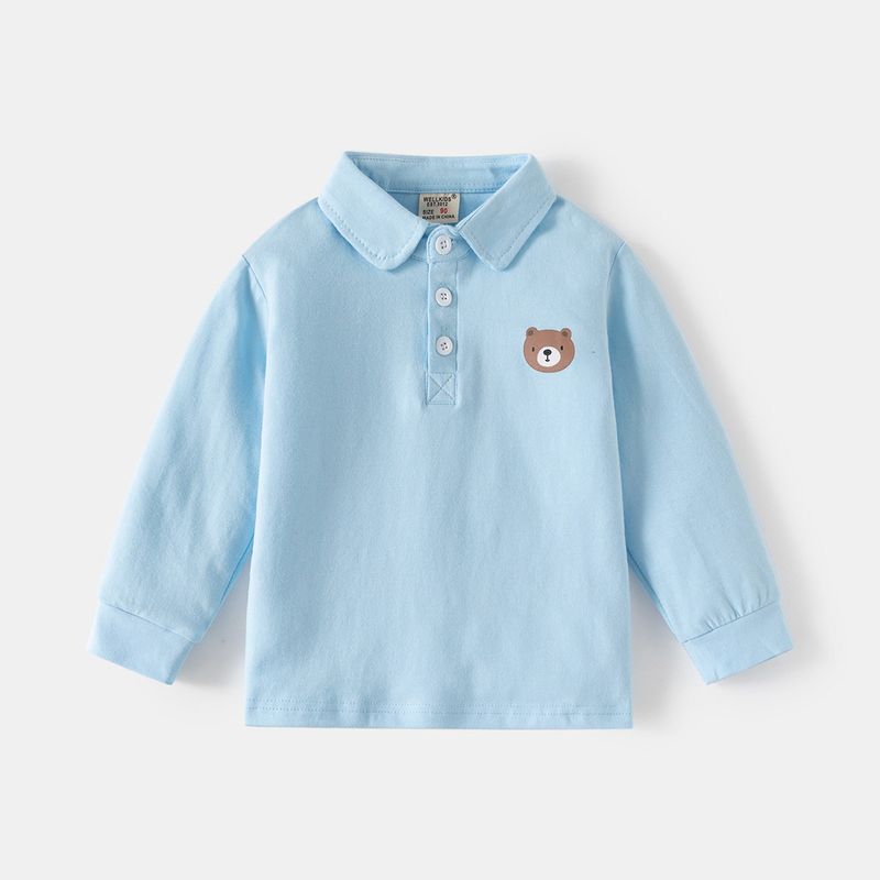 Children's Clothing Boys' Lapel Underwear Blouse Babies' Long Sleeve T-shirt Spring and Autumn Baby Boys' Polo Shirt Print Bear Tops