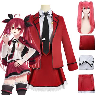 Anime DATE A LIVE Kotori Itsuka Cosplay Červený kabát Košile Sukně Vázanka Pásek Paruka Krásná škola JK Uniform Halloween Celá sada kostýmů