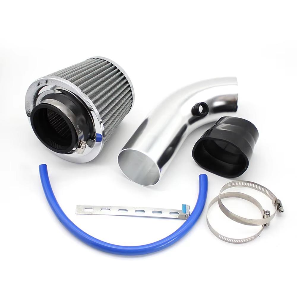 76mm Universal Car Cold Air Intake Kit with High Flow Cone Air Filter 3inch Aluminum Air Intake Pipe Automobile Rubber Hose Kit