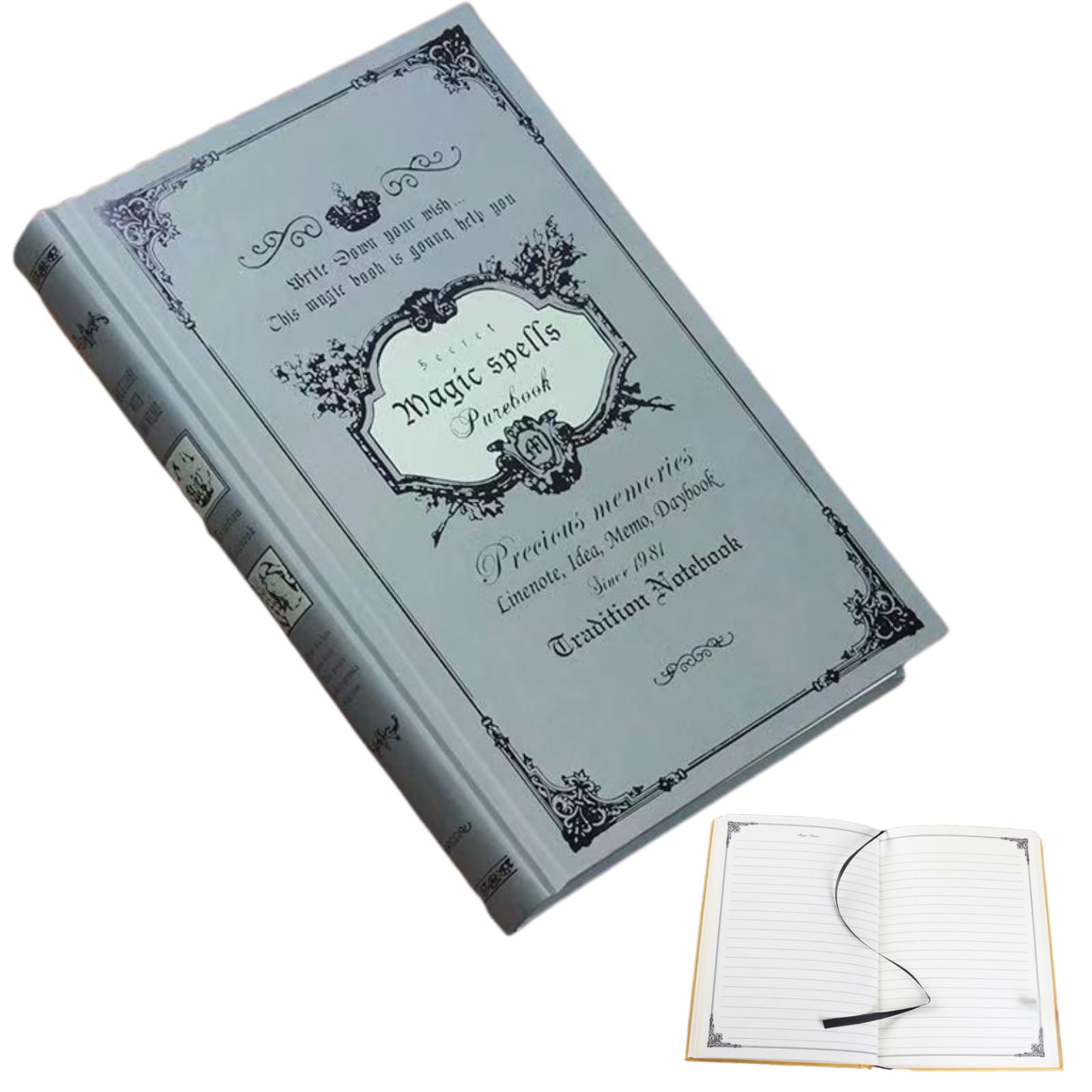 

Akaaka Antique Notebook, A5, Western Style, Journal, Horizontal Ruled, 160 Pages, Thick, Grimoire Design (Gray)