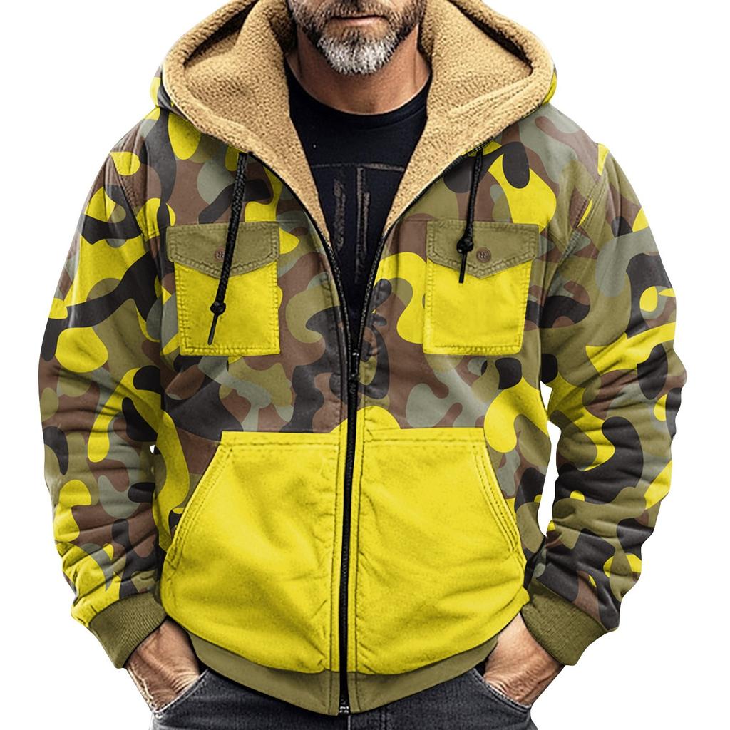 Herren Winterjacke mit Camouflage-Print Herren Casual Trend Reißverschluss Kapuzenjacke