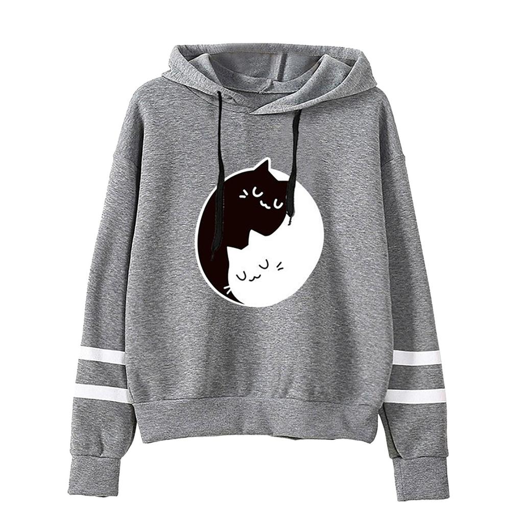 Women's  New Cat Loose Hooded Printed Pullover Long Sleeve Top