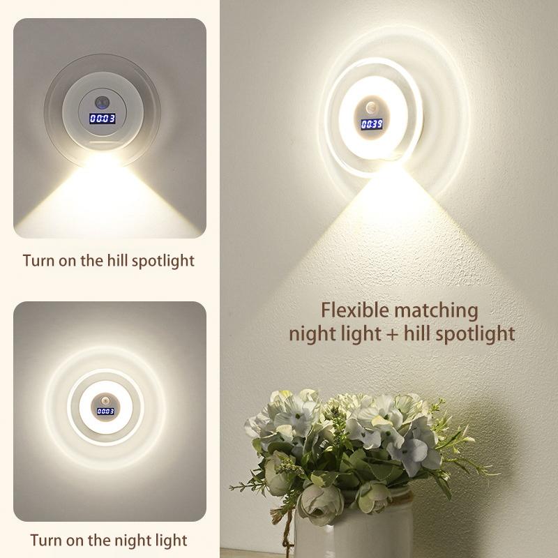 Smart LED Wall Lamp with Remote & Motion Sensor - Bedside Night Light with Clock & USB Charging