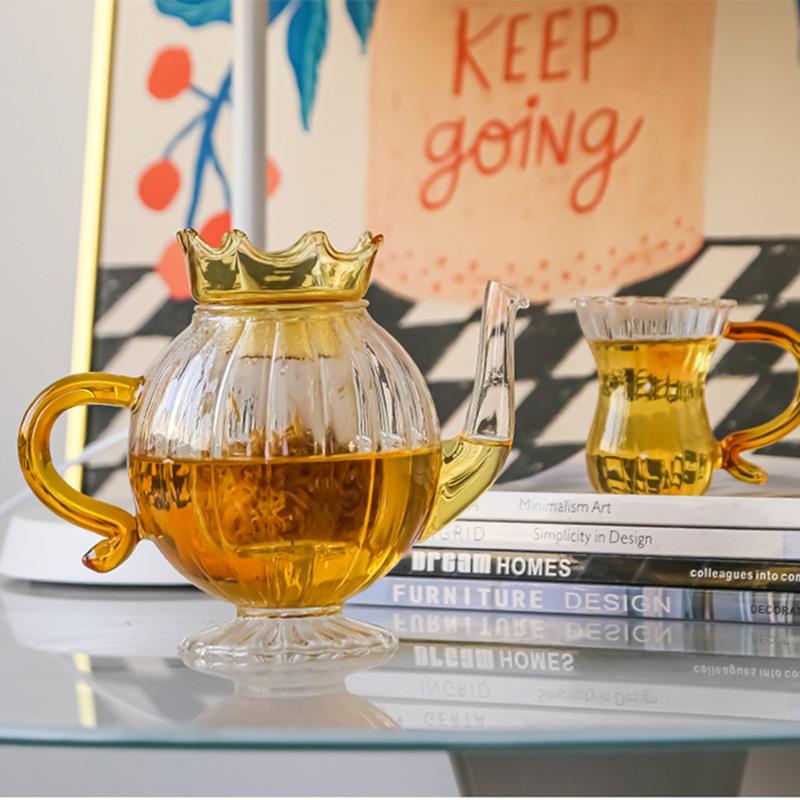 Crown Design Teabloom Stovetop & Microwave Safe Glass Teapot with Removable Loose Tea Glass Infuser And Tea Cup Tea Sets