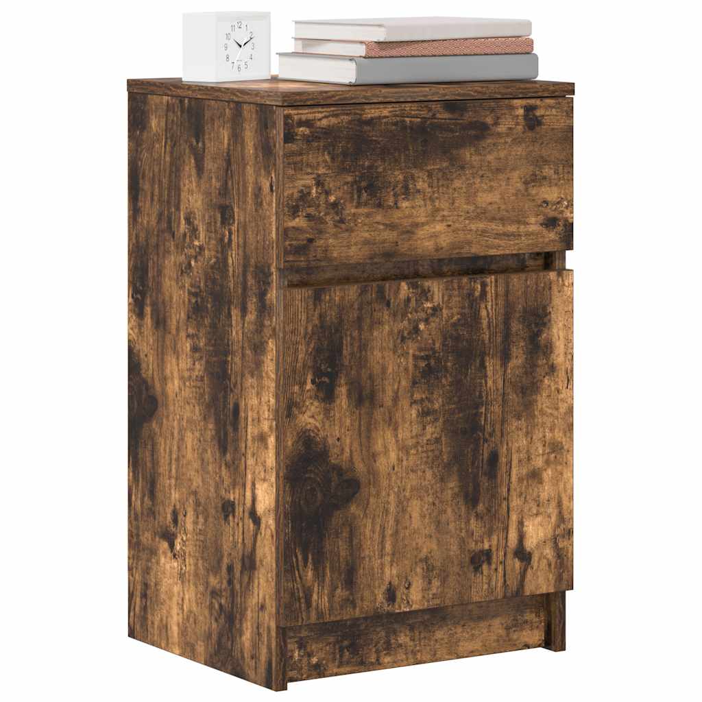 Nightstand Smoked Oak Finish 39 X 35 X 65 Cm Engineered Wood