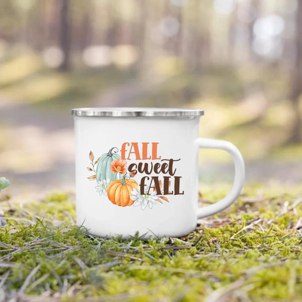 Take Me To The Pumpkin Patch Printed Enamel Mugs Coffee Cups Thanksgiving Party Juice Mug Cocoa  Handle Cup Fall  Holiday Gifts