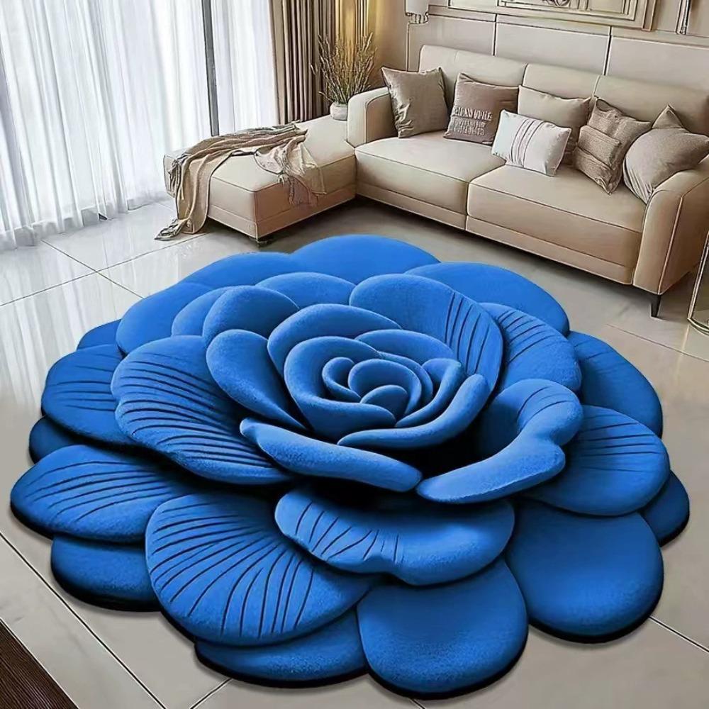 Blumenförmiger Teppich Sonderform Weich Rutschfest Pfingstrose Fußmatte Saugfähig 60x60cm Badezimmer-Fußmatte