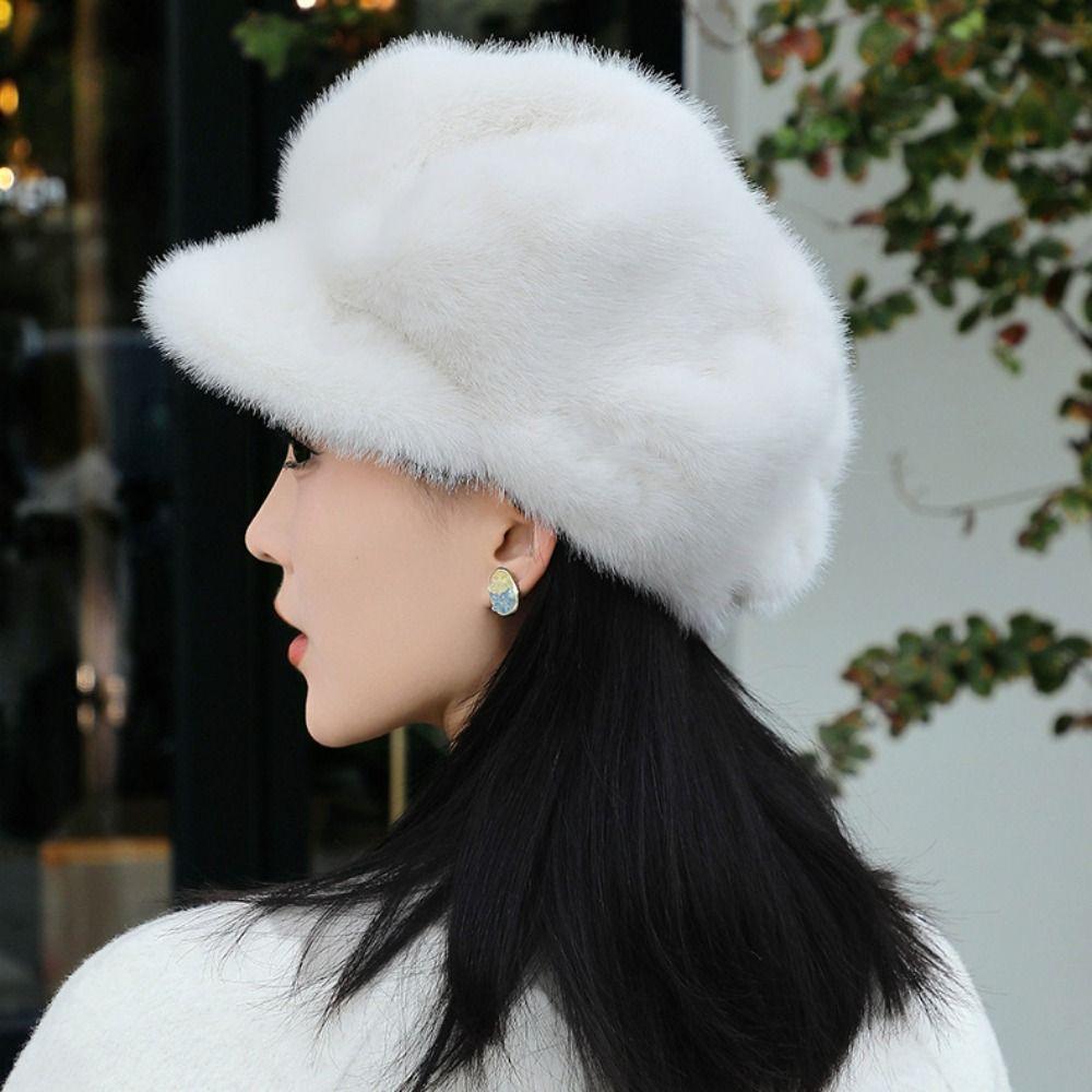 Protection From Cold Plush Thick Warm Hat Imitation Mink Winter All-match Hat Women Beret