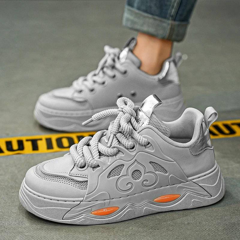 Fashion Original Platform Men's Skateboard Shoes Fashion Brown Leather Casual Skate Shoes Men Streetwear Outdoor Hip Hop Sneakers Male