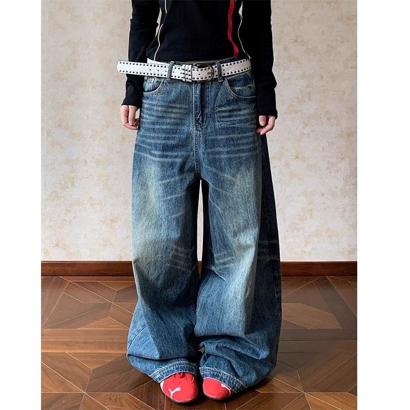 Men's and women's silhouette washed wide-leg scimitar thin American cat whisker pants fit versatile casual jeans loose cl